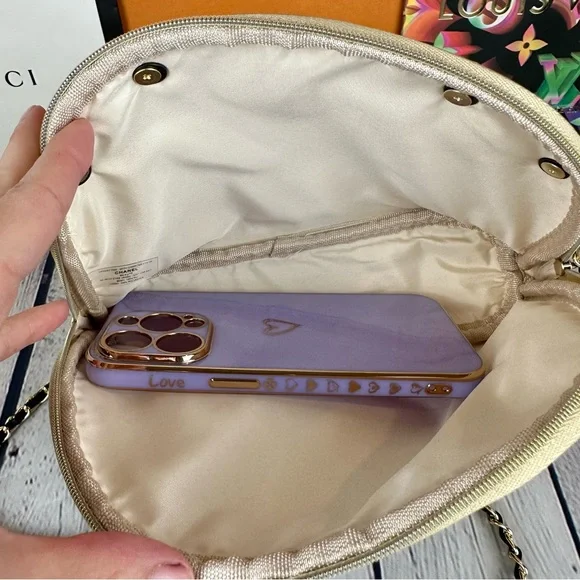 CHANEL gold metallic crossbody pouch CUSTOM with chain and bag charm - Picture 12 of 12